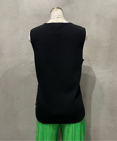 N/S Vneck Tassel Design Knit BK