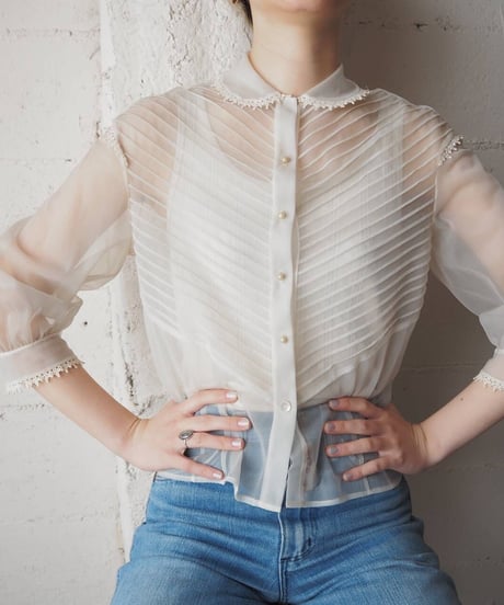 Round Collar Sheer Lace Blouse IV