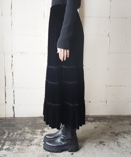 Velour Easy Tiered Skirt BK