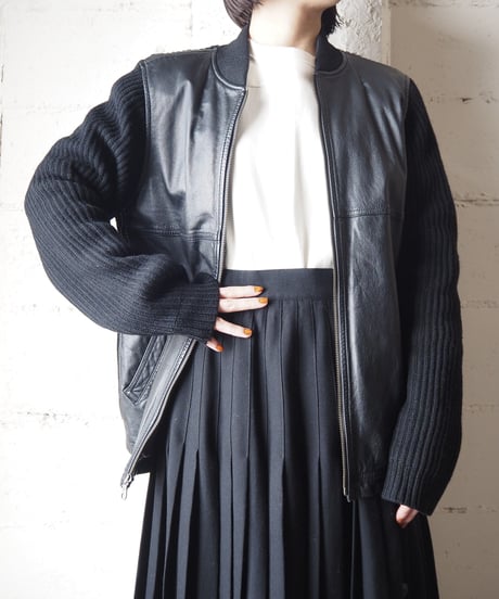 Knit×Leather Switching Jacket BK