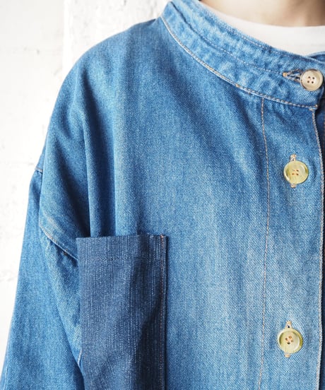 Hand Made Stand Collar Denim Coat BL