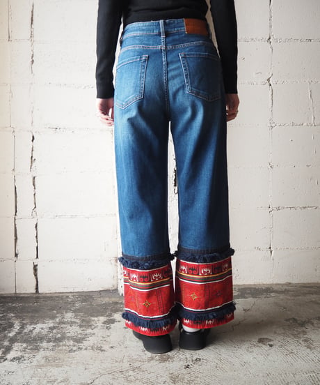 WEEKEND MaxMara Ethnic Fabric Fringe Hem Denim BL RE