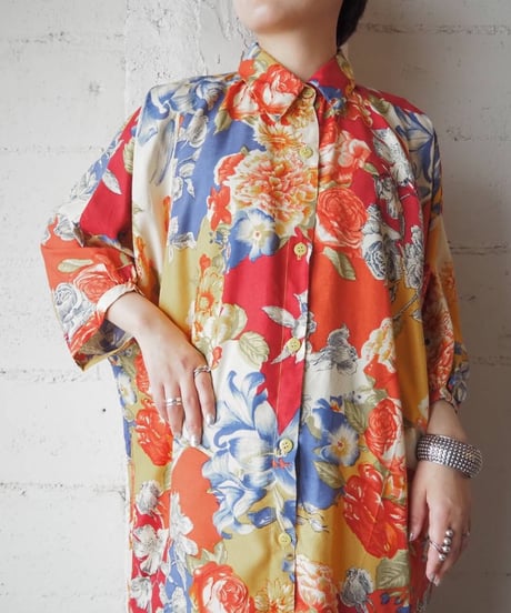 Flower Pattern Raglan Dress RD BL
