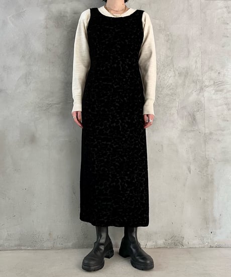 Velour Floral Pattern No Sleeve Dress BK