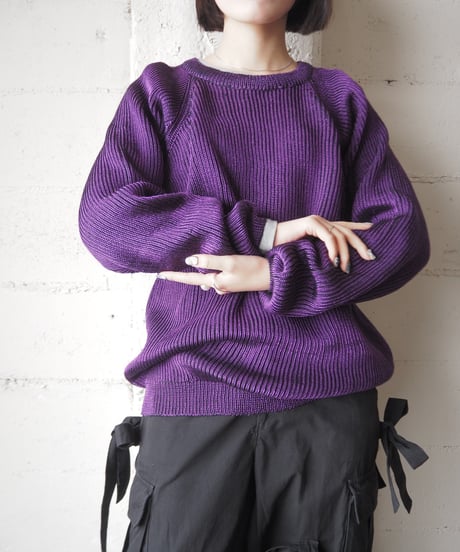 Crew Neck Metallic Yarn Rib Knit PUR