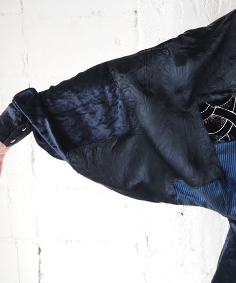 Velour × Lace Design China Shirt BKNV