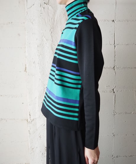 1970's Mock Neck Stripe Sweater BKGNPUR