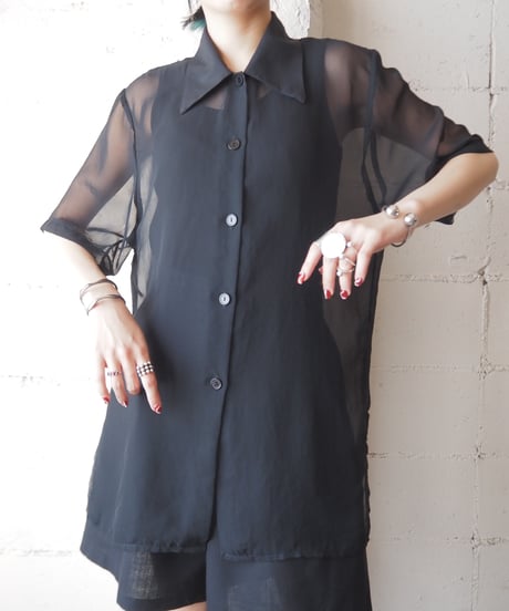 Short Sleeve Sheer Shirt BK