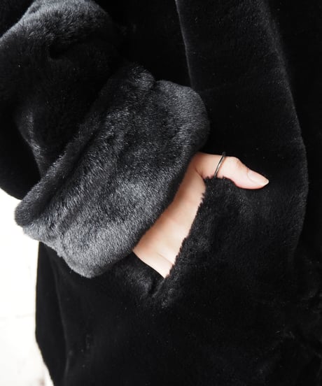 Reversible Stand Collar Fur Coat BK