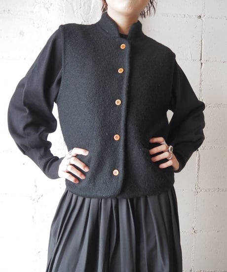 Stand Collar Wool Vest BK