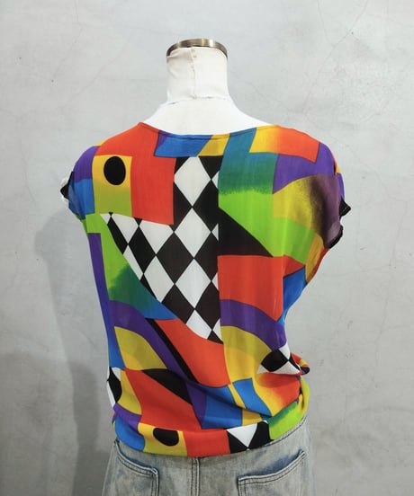 N/S Colorful Geometric Pattern Tops LGN OR BK