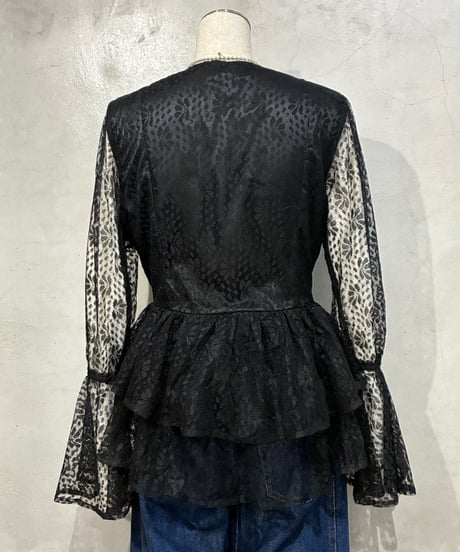 Sheer Lace Peplum Flare Tops BK