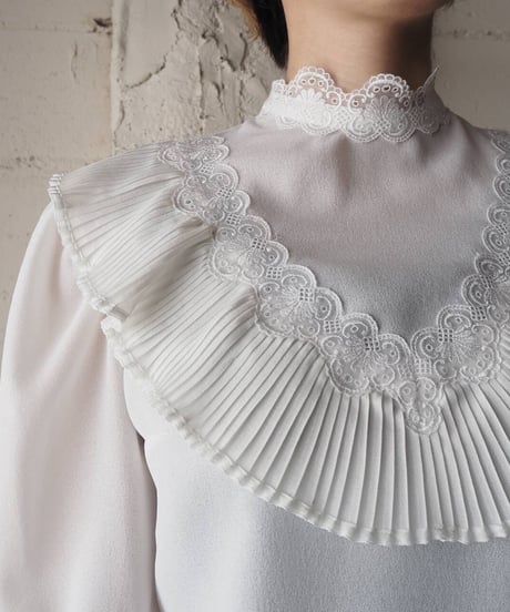 1970～80's Pleated×Lace Blouse WH