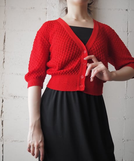 1970~80's Puff Sleeve V neck Cardigan RE