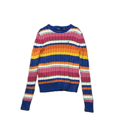 Ralph Lauren Cotton Cable Multi Border Knit BLWHPI