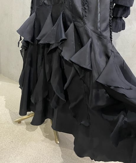 Frill Stripe Cascade Hem Skirt BK