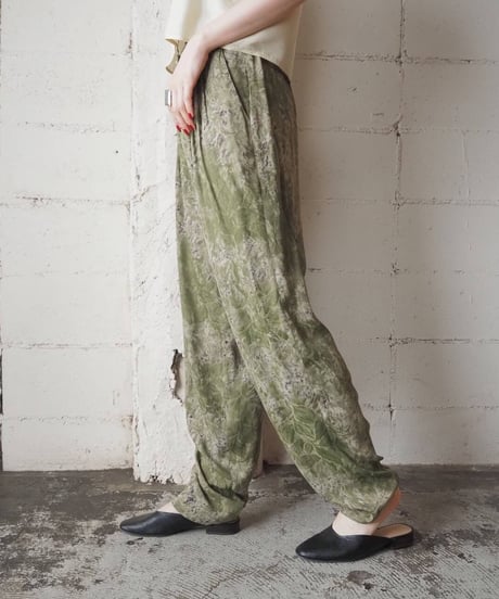 1980's  Leaf Pattern Pants GRN BEG