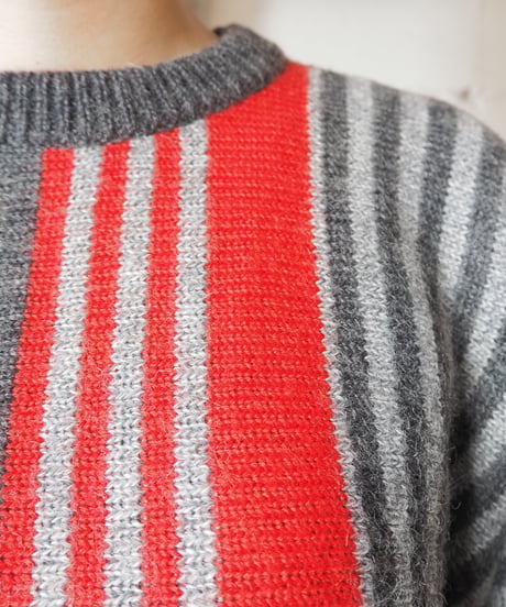 Dolman Sleeve Stripe Design Knit GRRE