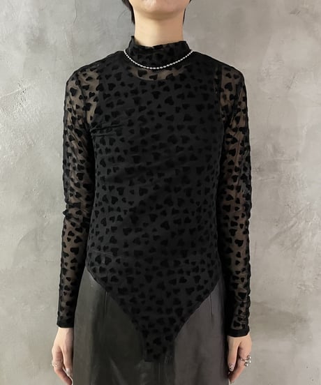 Sheer Hart Pattern Bodysuits BK
