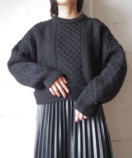 Cropped Piece Dyeing Fisherman Knit BK