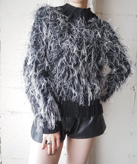 Black × White Shaggy Sweater BKWH