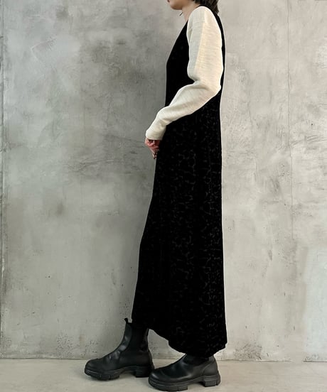 Velour Floral Pattern No Sleeve Dress BK