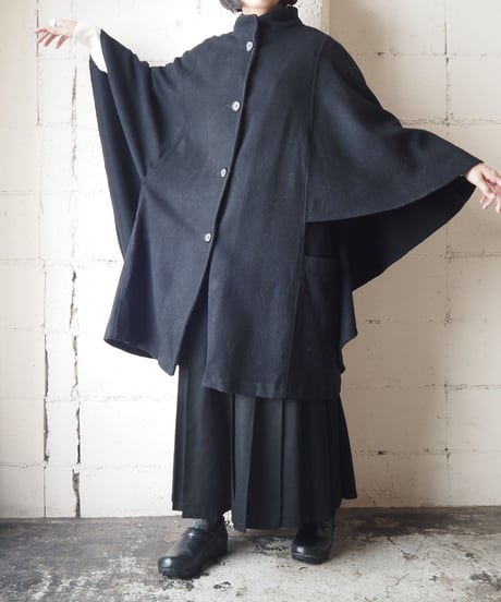 Stand Collar Poncho Coat BK