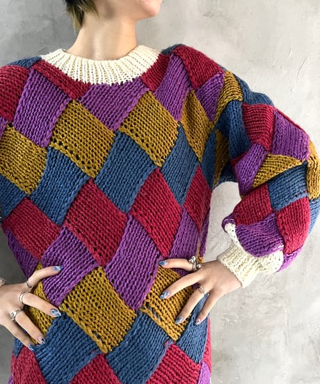 Check Pattern Design Long Knit REBL