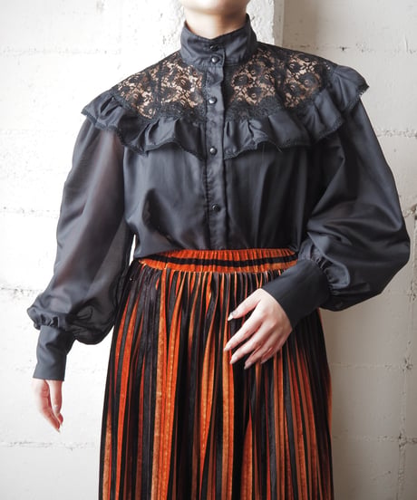 Lace Yoke Stand Collar Blouse BK