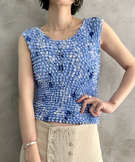 Popcorn Flower Pattern No Sleeve Tops BLWH
