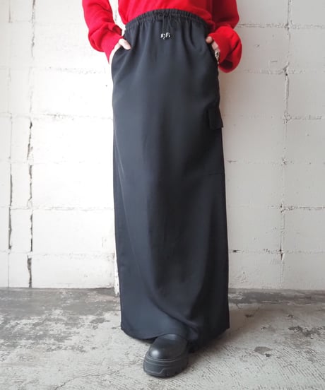 Waist Drawstring Long Skirt BK