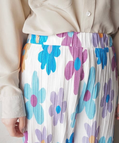 Flower Print Pleated Wide Pants WHBLOR
