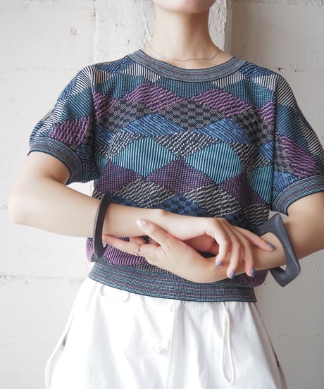 MISSONI Geometric Pattern Short Sleeve Knit PURBL