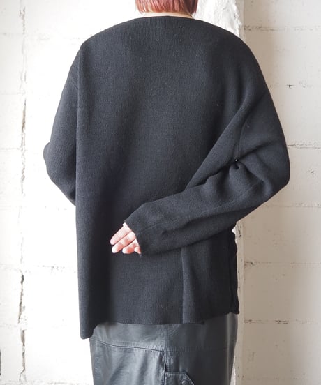 Knit×Velor V Neck Cardigan BK