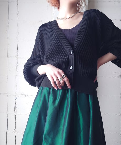 Volume Sleeve Sheer Stripe Cardigan BK