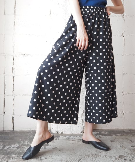 Dot Pattern Wide Easy Pants BK WH