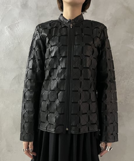 Fake Leather × Mesh Design Jacket BK
