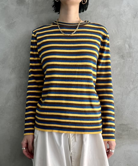 Multi Color Border Mock Neck Knit BLYE