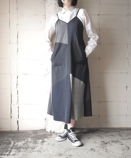 REMAKE Patchwork Camisole Dress BKGRNV