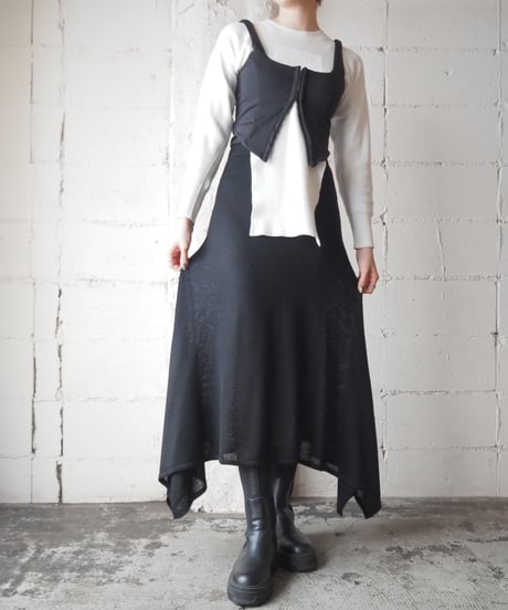 Square Hem Knit Flare Skirt BK