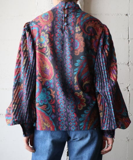 Pleated Sleeve Pattern Blouse BK RE
