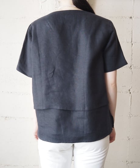 China Button Double Hem Tops BK