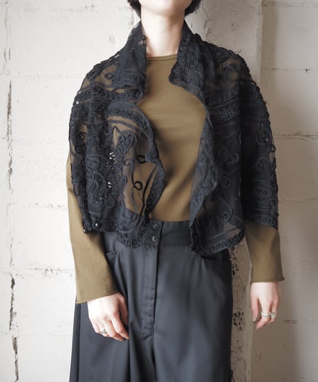Tape Embroidery Sheer Vest BK