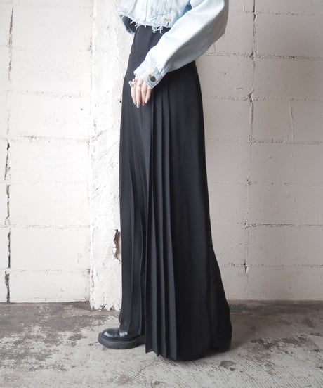 Pleats×Sheer Layered Pants BK