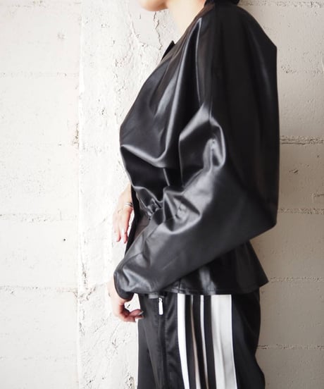 Waist Gather Collarless Satin Jacket BK