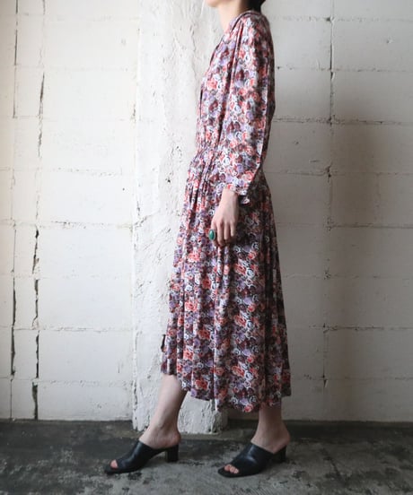 Flower  Pattern Open Collar Dress PI