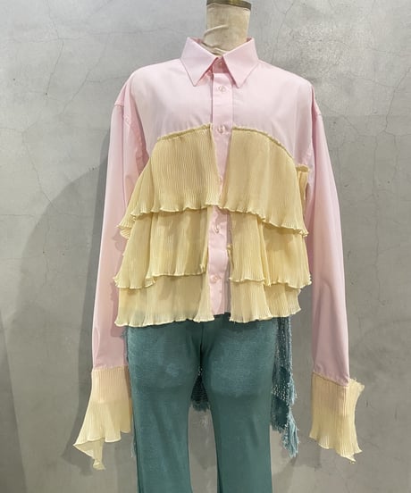 Pleats × Crochet Docking Design Shirt LPILYELBL