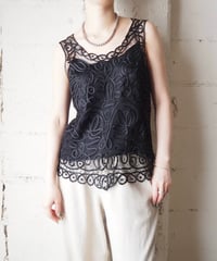 Wavy Motif Silk Tops BK