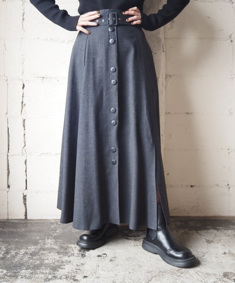 Belted Slit Hem Flared Skirt GR