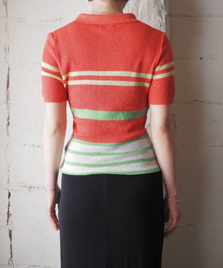 BENETTON Open Collar Stripe Knit ORYEGN